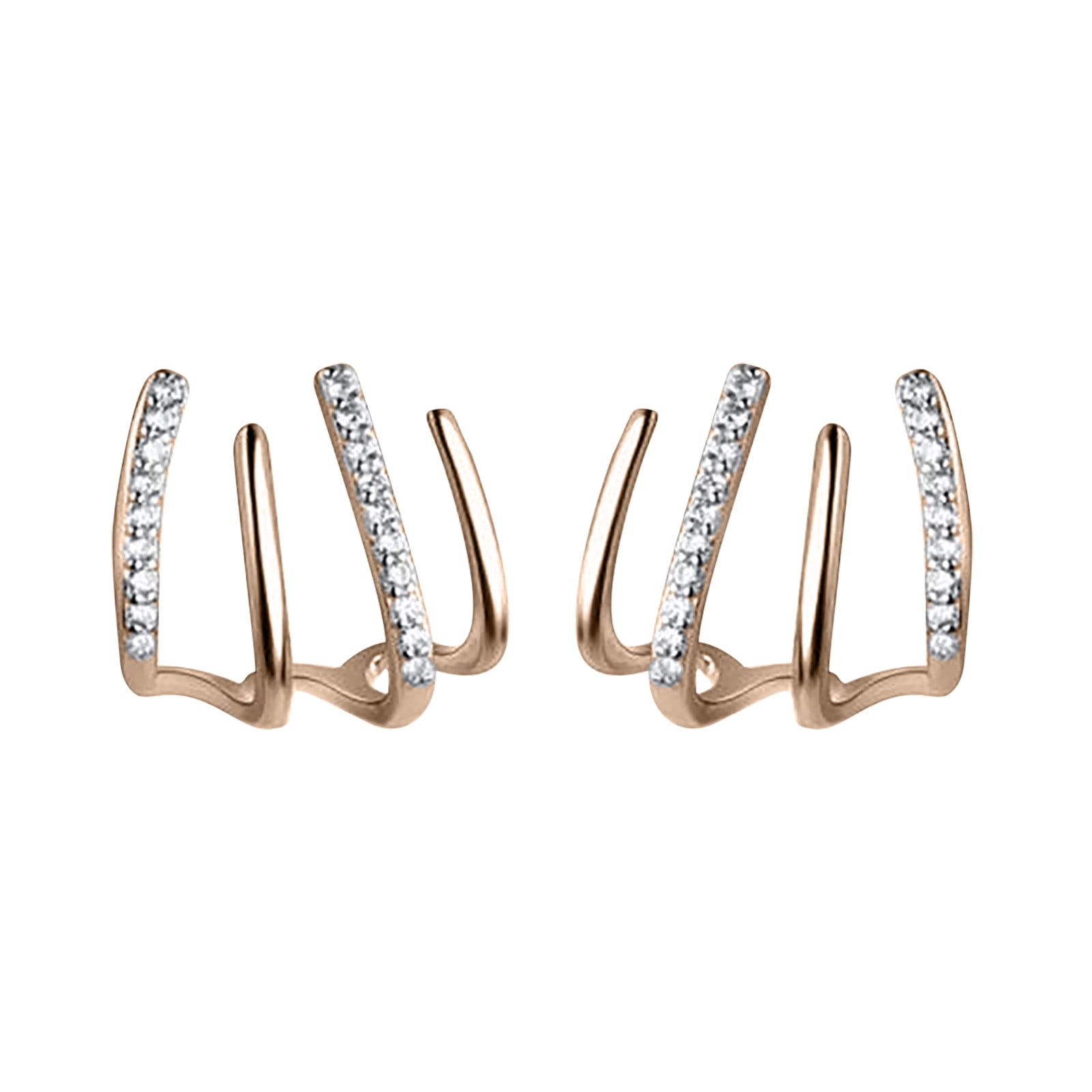 Wmkox8yii Luxury Trendy Minimalist Dainty Ear Wrap Cuff Piercing Studs Four  Claws Earrings With Diamond For Women 