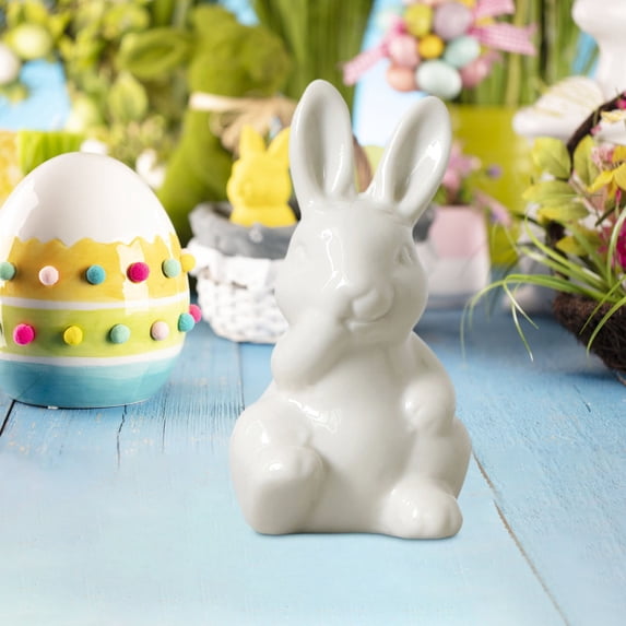 Wmkox8yii Mini Cute Ceramic White Rabbits,Easter Bunny Figurines,Porcelain Modern Art Gift for Spring Home Decor