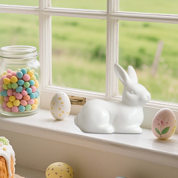 Wmkox8yii Mini Cute Ceramic White Rabbits,Easter Bunny Figurines,Porcelain Modern Art Gift for Spring Home Decor