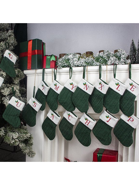Personalized Monogram Embroidered Christmas Stockings,Knitted Christmas Decorations Stocking,Fireplace Hanging Stockings for Family Holiday Xmas Party Decor