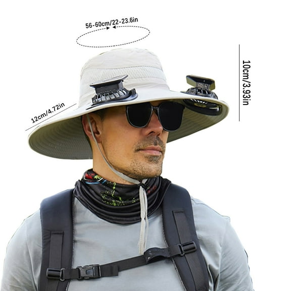 Wmkox8yii Solar Fan Hat for Men and Women,Fisherman Hat with 3 Speed Solar Power Fans,Outdoor Wide Brim Sun Hat,Fishing Hat & Beach Hat Built in 2 Solar Fans