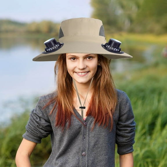 Wmkox8yii Solar Fan Hat for Men and Women,Fisherman Hat with 3 Speed Solar Power Fans,Outdoor Wide Brim Sun Hat,Fishing Hat & Beach Hat Built in 2 Solar Fans