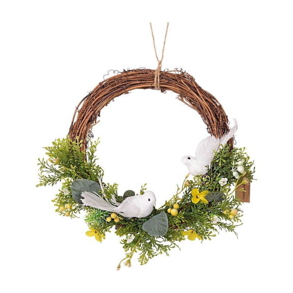 Wmkox8yii Spring Bird Wreath,Easter Grapevine Wreath with White Birds Yellow Blooms,Spring Easter Bathroom Mirror Living Room Wall Nursery Decor