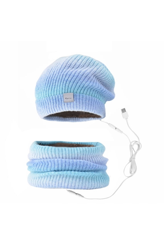 USB Heating Scarf Hat Set For Women Heated Beanie Hat and Neck Warmer Set 2-in-1 Warm Scarf Pom Knit Hat USB Heated Hat Scarf Set for Skiing Cycling