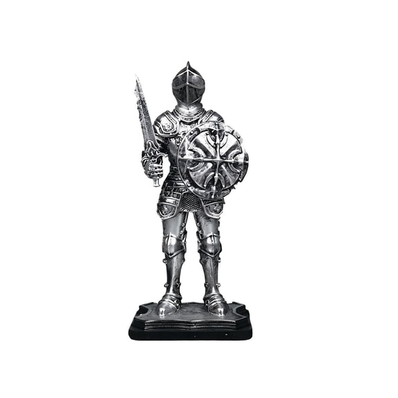 Wmkox8yii Vintage Resin Knight Sculpture Standing Statue,Medieval Silver Armor Soldier Figurine Home Decor for Office,Study,Shelf,Gift for History Enthusiasts