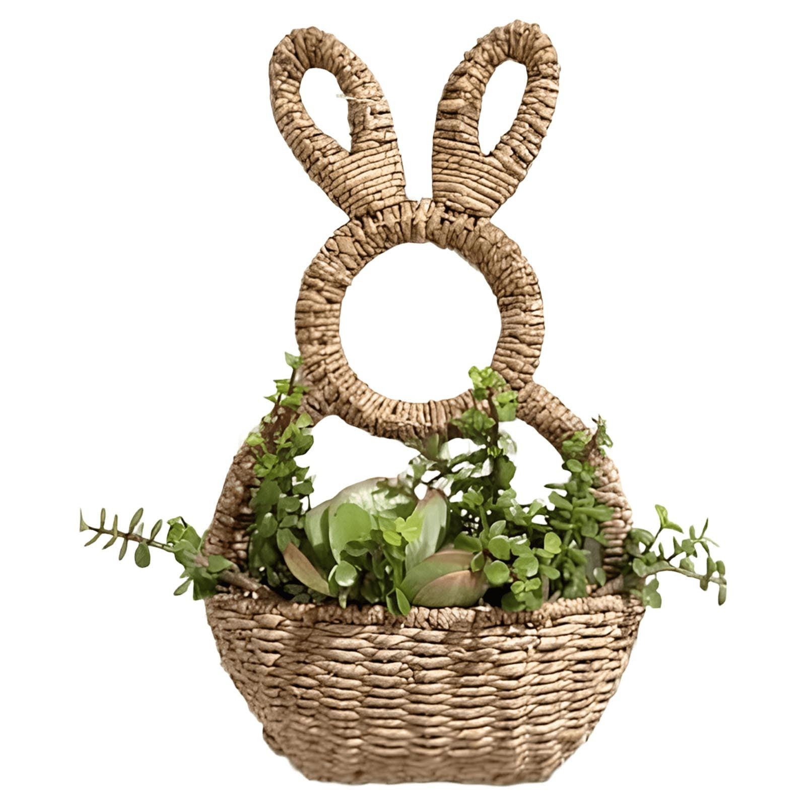 Wmkox8yii Wicker Easter Bunny Basket Hanging Wall Pocket Spring Decor, Hand Woven Easter Bunny Basket Front Door Basket Hanging, Perfect for Adding for Front Door Decorations Indoor or Outdoor