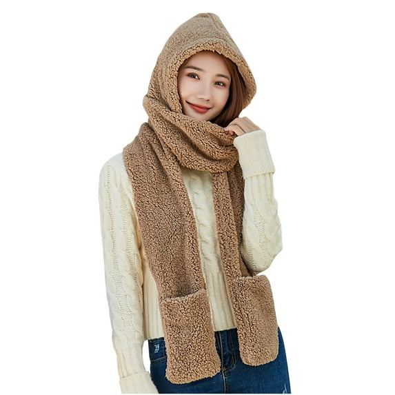 Wmkox8yii Winter Hats Gloves Scarf All In One For Women Cold Proof Hooded Scarf Gloves Three Piece Ear Protection Scarf Thickened