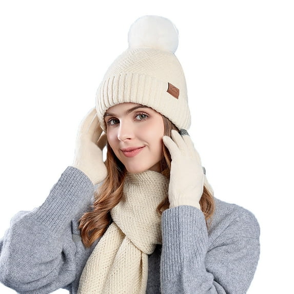 Wmkox8yii Women's Warm Knitting Beanie Hat, Scarf & Glove Set, Snowflake Print, 3-Piece Set
