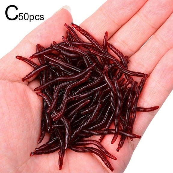Wmool 50/100Pcs Silicone Red Worm Soft Lures Earthworm Rubber Baits Shrimp Bass