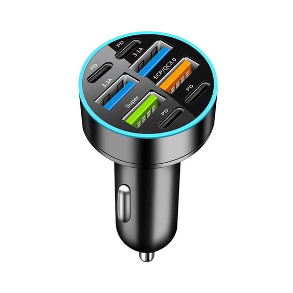 Wmool 66W Car Charger 4 USB Type C Fast Charging Car Phone Adapter With Digital Pr??