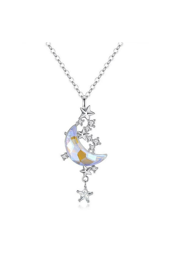 Long Silver Star Multicolor Moon Pendant Chain Necklace Jewelry` new~ Women