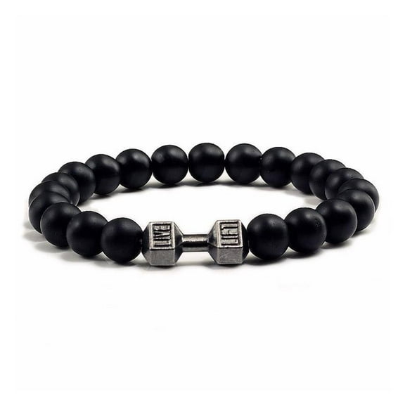 Wmool Natural Black Volcanic Lava Stone Dumbbell Bracelet Matte Brace black Beads 9CZ6