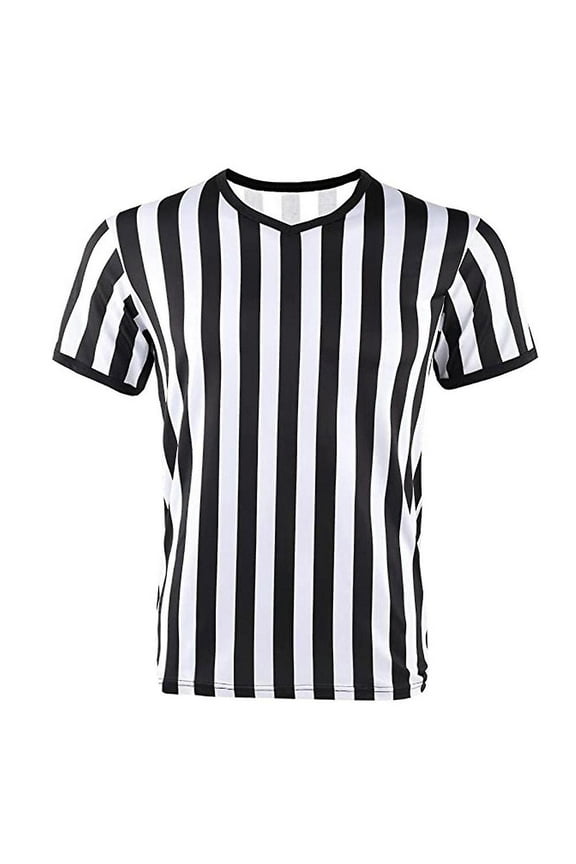 Wmool Soccer Referee T Shirt Striped Soccer Ref Costume Jersey V-Neck Sports Shi