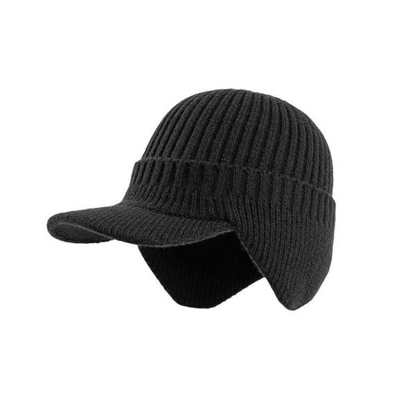 Wmool Winter Warm Mens Knitted Beanie Hat With Brim Ear Protection Caps Skull D8