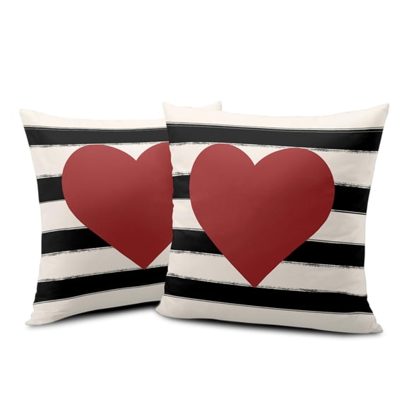 Wnoesat Valentines Outdoor Pillow Covers 18x18 Set of Red Love Heart Decorative Throw Pillows Valentine's Day Black White Stripes Pillowcase Valentine Holiday Farmhouse Decor for Home Couch C113