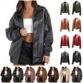 thumbnail image 1 of QATAINLAV Women's Fashion Faux Leather Motorcycle Jackets Casual Zipper Long Sleeve Short Coat Streetwear Wine XL, 1 of 6