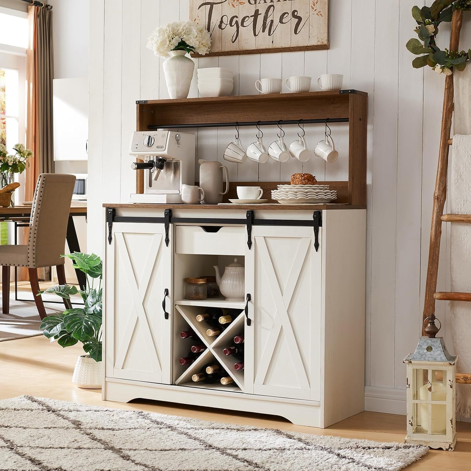 Curated visual reference: Smart Kitchen Cabinets With Usb Charging Stations Reference: Wnutrees Farmhouse Coffee Bar Cabinet With Charging Station And Usb