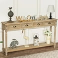 thumbnail image 1 of Wnutrees Farmhouse Console Table with 4 Drawers, 60" Long Narrow Boho Sofa Foyer Table with Large Storage Space, Solid Wood Frame and Legs for Entryway, Hallway, Living Room, Natural, 1 of 6