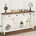 thumbnail image 1 of Wnutrees Farmhouse Console Table with 4 Drawers, 60" Long Narrow Boho Sofa Foyer Table with Large Storage Space, Solid Wood Frame and Legs for Entryway, Hallway, Living Room, White, 1 of 6