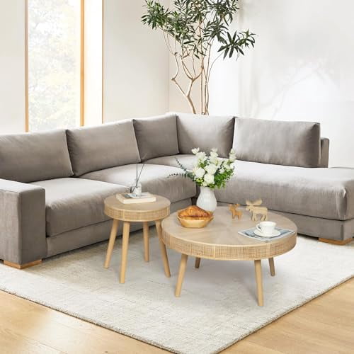 Wnutrees Farmhouse Round Coffee Table, Rustic Sofa Side Tea Tables ...