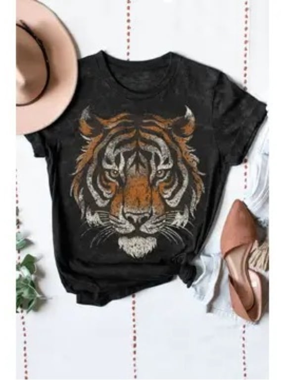 Wo Casual Distressed Tiger Graphic Vintage Grunge Y2k Cotton Men's Women's Unisex T-Shirt