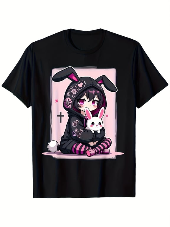 Wo Cute Pastel Goth Anime Bunny Girl Graphic Vintage Grunge Y2k Cotton Men's Women's Unisex T-Shirt
