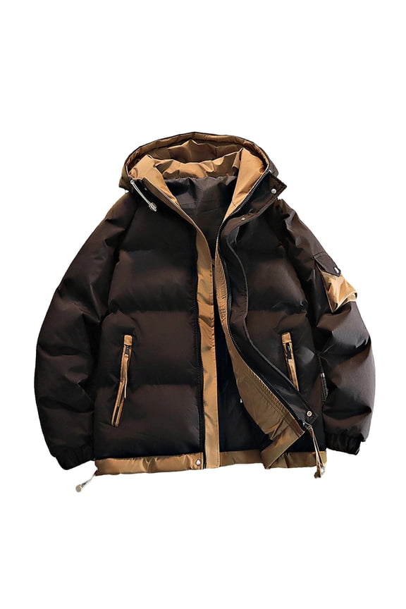 Men's Heavy Duty Work Jacket with Hood, Utility Jacket for Men, Thickened Cotton Zipper Jacket with Multiple Pockets for Outdoor and Casual Wear