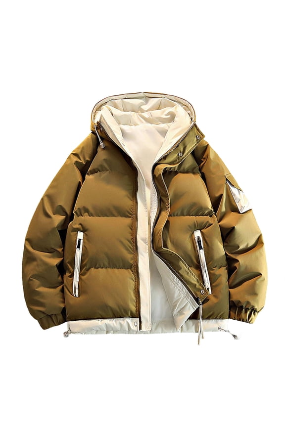 Men's Heavy Duty Work Jacket with Hood, Utility Jacket for Men, Thickened Cotton Zipper Jacket with Multiple Pockets for Outdoor and Casual Wear