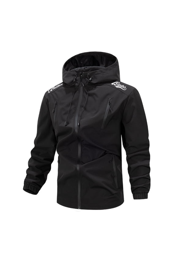 Men's Hooded Jacket, Windproof Outdoor Tactical Jacket with Multiple Pockets, Long Sleeve Casual Zip Up Jacket for Daily Wear, Sports and Work, Thicker Polyester Fabric