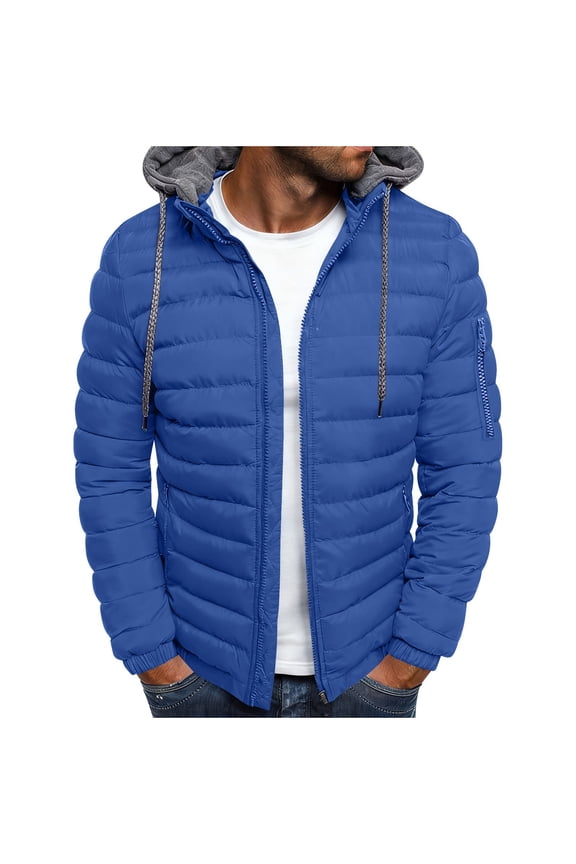 Men's Hooded Padded Jacket, Lightweight Windproof Casual Coat with Adjustable Hood and Pockets for Daily Outdoor Wear, Spring Fall Winter Jacket