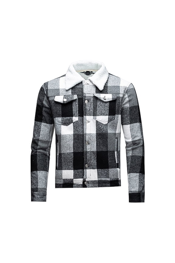 Men's Workwear Jacket, Casual Button Down Collar Long Sleeve Outdoor Shacket, Multi-Pocket Utility Cardigan for Spring Fall, Classic Plaid Loose Fit Denim Style Coat