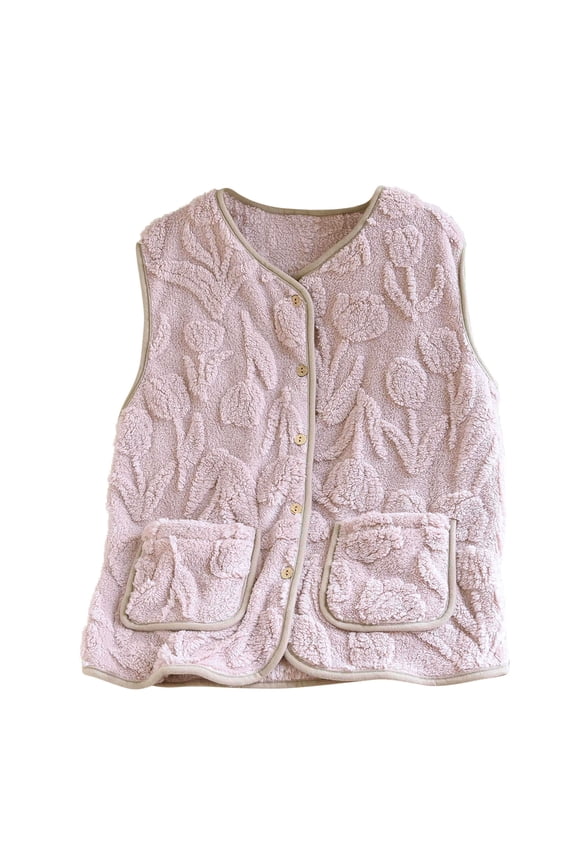 Winter Jackets for Women Women'S Fleece Vest, Cozy Lounge Vest with Buttons And Pockets for Women, Warm Soft Sleepwear And Casual Loungewear Jacket for Fall Winter Fleece Jacket Wo