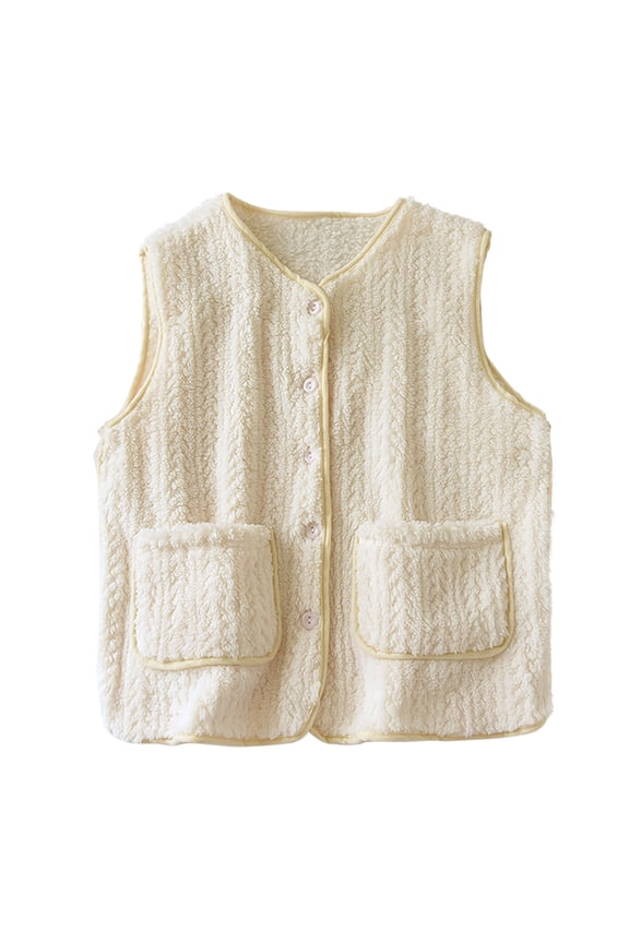 Winter Jackets for Women Women'S Fleece Vest, Winter Warm Button Down Lounge Vest with Pockets, Soft Cozy Loungewear And Sleepwear for Women, Lightweight Sleeveless Jacket for Home