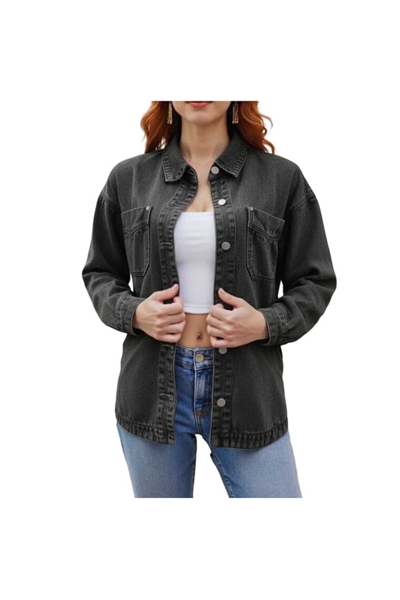 Women'S Coats for Winter Women'S Denim Shirt Jacket, Oversized Vintage Washed Long Sleeve Button Down Shirt Coat for Fall And Winter, Casual Open Front Loose Fit Denim Overshirt wi