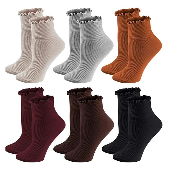Wo-Fusoul Women's 6-Piece Solid Color Ankle Socks, Comfortable Breathable Cotton