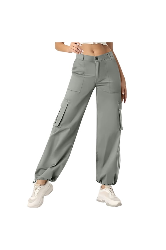 Women's Casual Loose High Waisted Elastic Hiking Work Pants, Wide Leg Cargo Pants with Drawstring and Multiple Pockets, Soft Breathable Fabric for All Day Wear in Various Occasions