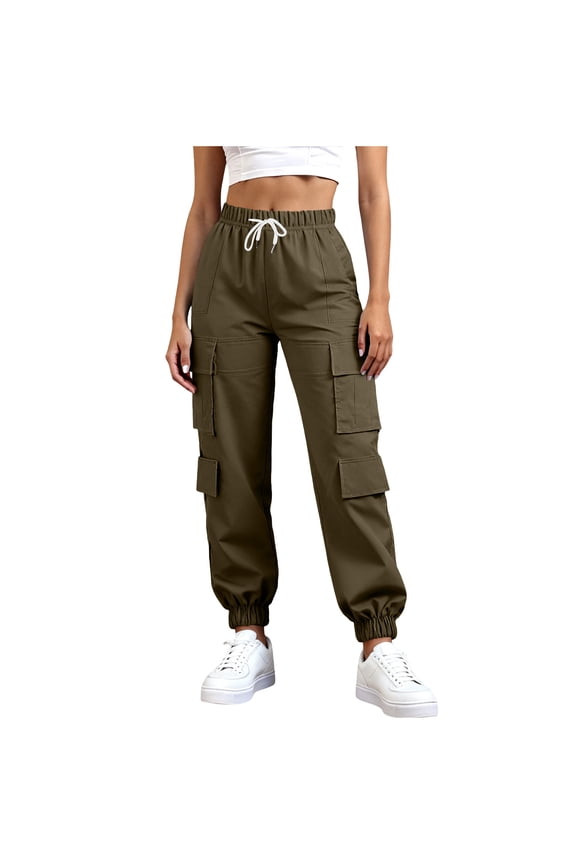 Women's Casual Straight Leg Work Pants with Elastic Waist and Pockets, Soft Stretch Polyester Fabric for Comfort, Versatile All-Season Wear for Everyday Use and Work Settings