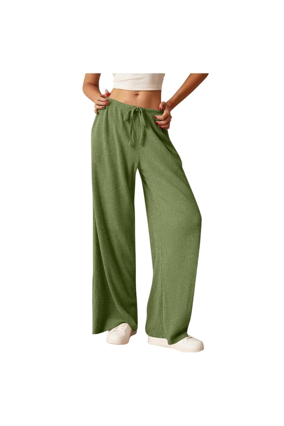 Women's Fashion Elastic Waist Casual Pants, High Drawstring Waistband, Soft Knit Fabric with Pockets, Designed for Lounge and Sport Activities, Regular Length for Daily Wear