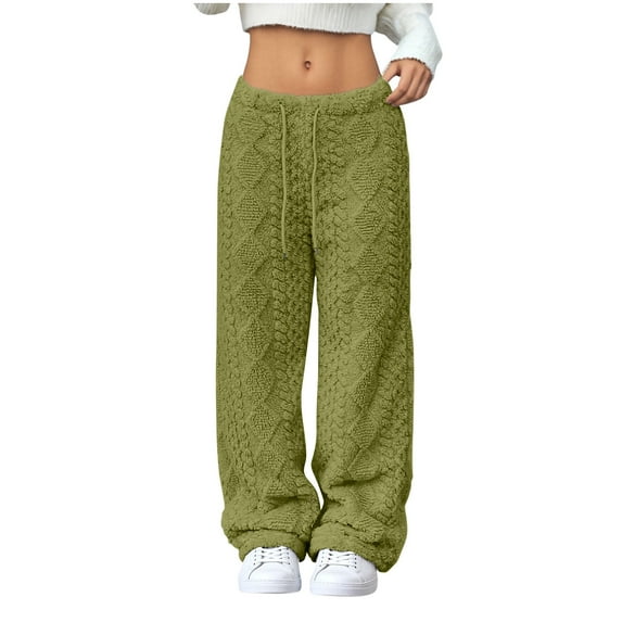 Wo-Fusoul Women's Fleece Lined Elastic Waist Pants with Drawstring, Loose Straight Leg Design and Pockets, Warm and Comfortable for Casual Outdoor Activities, Crafted from Soft Polyester Fabric