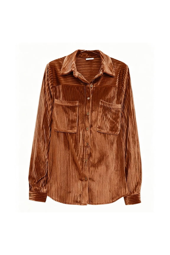 Women's Long Sleeve Pleated Blouse, Round Neck Casual Loose Fit Top, 100% Polyester for Women