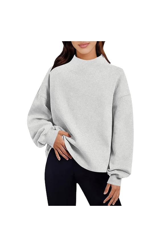 Women's Loose Turtleneck Sweatshirt, Casual Long Sleeve High Neck Pullover Top, Soft Polyester Knit Blouse for Daily Wear, Winter and Spring Comfort