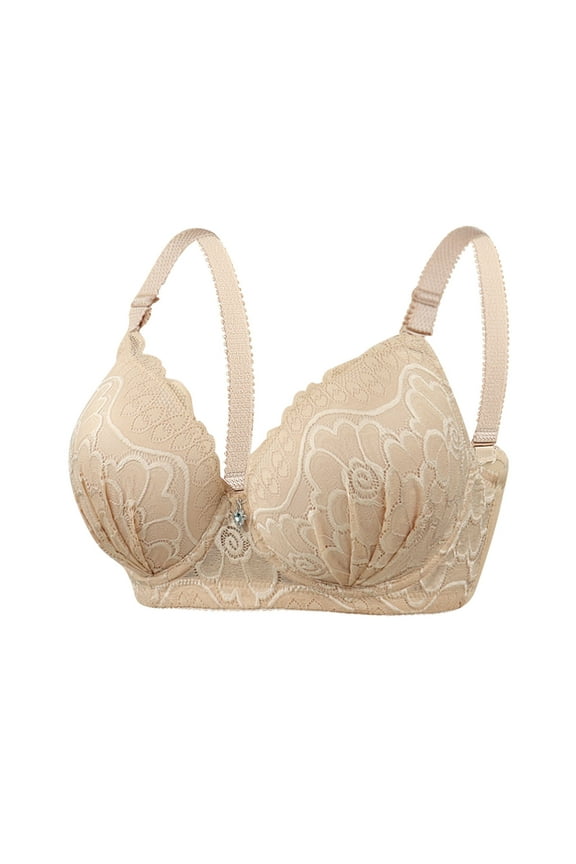 Women's Plus Size D-Cup Underwire Daily Bra, Solid Color Push-Up Thin Lingerie