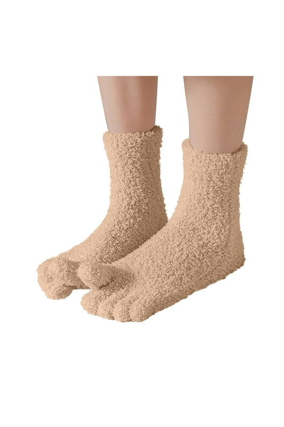 Women's Solid Color Fleece-Lined Toe Socks, Thick Warm Separate-Toe
