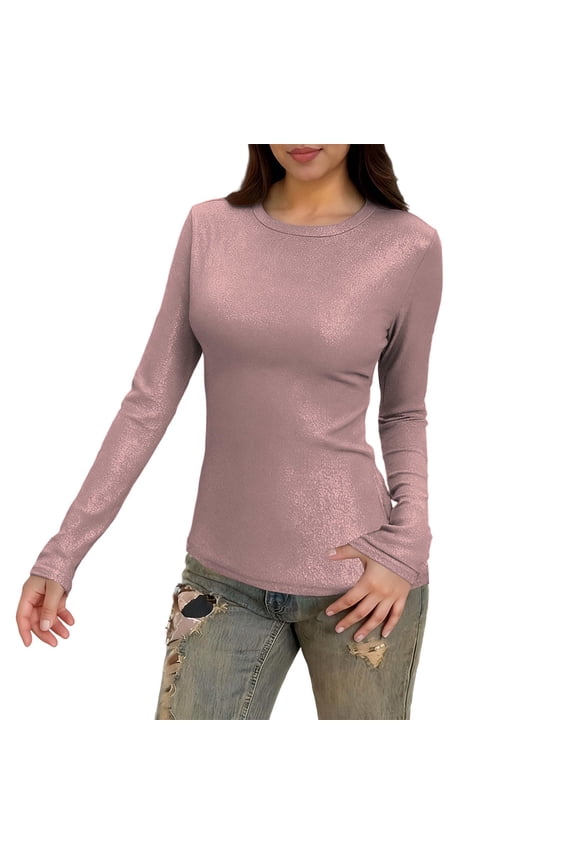 Women's Tight Long Sleeve Shirt, Soft Basic Stretch Cotton Slim Fit Round Neck Top for Everyday Wear and Layered Looks