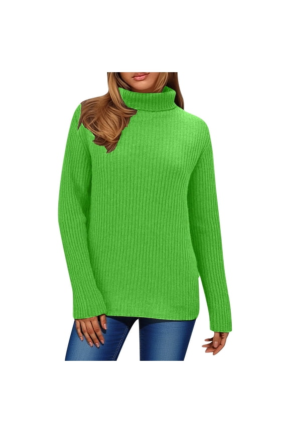 Women's Turtleneck Sweater， Loose Fit Pullover with Long Sleeves for Everyday Comfort， Soft Casual Winter Knit Top