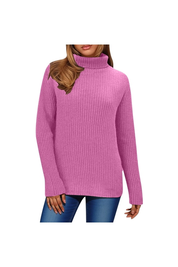 Women's Turtleneck Sweater， Loose Fit Pullover with Long Sleeves for Everyday Comfort， Soft Casual Winter Knit Top