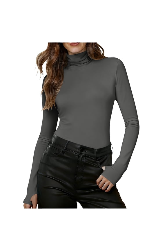 Women's Turtleneck Top, Long Sleeve Slim Fit Shirt with Stretch, Soft Basic Tops for Everyday Casual Wear, Fall Fashion Layering Essential