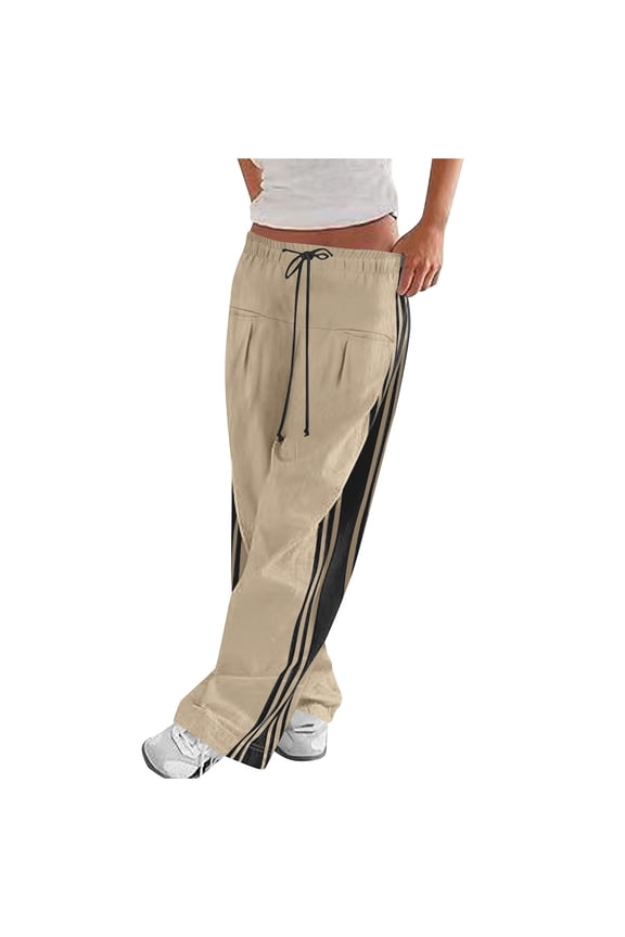Women's Wide Leg Pants, High Waist Drawstring Casual Trousers with Side Stripes and Cargo Pockets, Loose Fit Athletic Lounge Pants for Everyday Wear, Sports, and Business Occasions