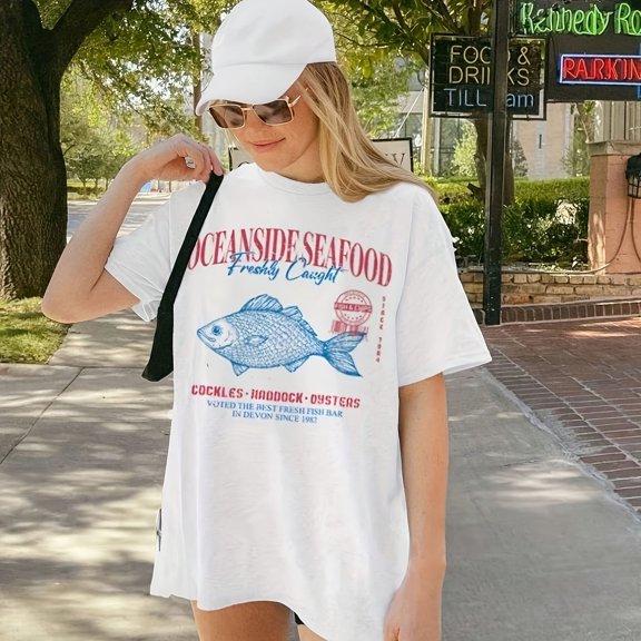Wo Vintage Seafood Graphic Grunge Aesthetic Streetwear T S1Hir Summer FaS1Hion Oversized T-S1Hirt R StY1Le Vation TopExperience Unmatched Comfort And Durability With Our 68