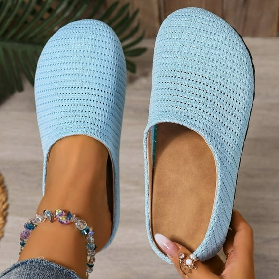 WoMen's Memory Foam Fuzzy Slippers Knitted House Solid Color Flat Heel Slippers Comfortable Casual Shoes